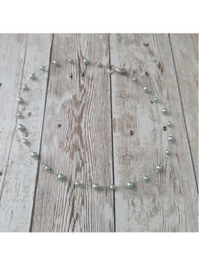 Women's Blue Pearl and Silver Tone Necklace